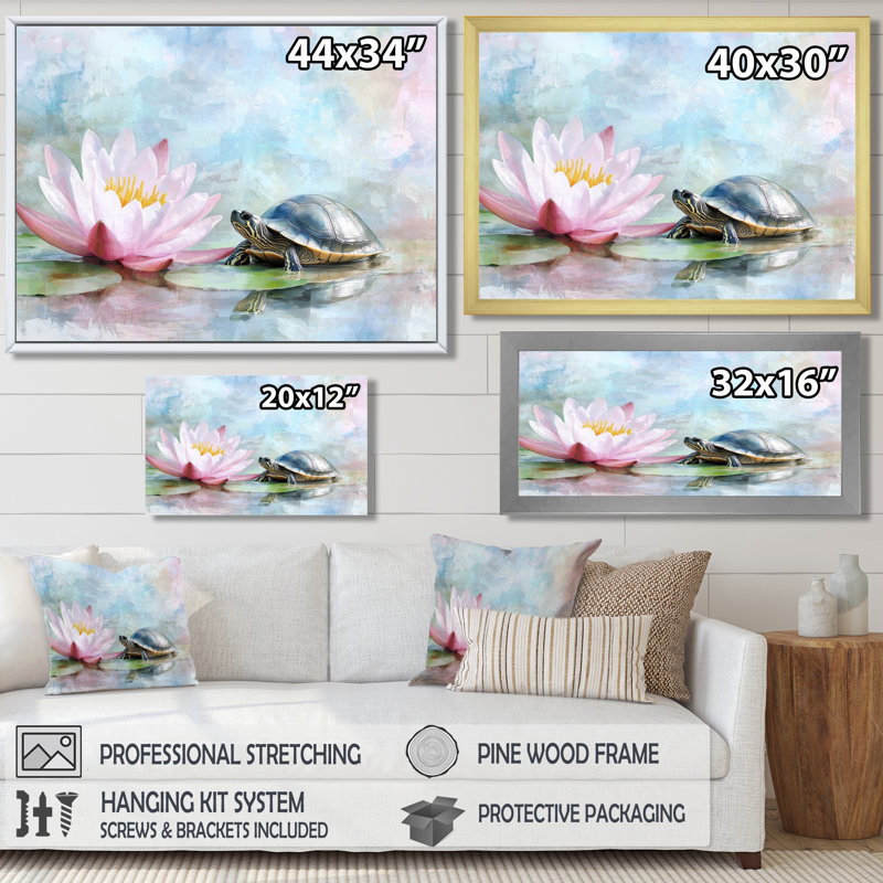 Tortue dans le nénuphar IV - tortue, art mural, H 30 po x l 40 po, Wrapped Canvas, Ne s’applique pas
