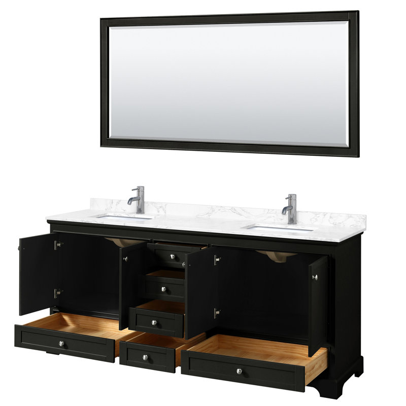 Deborah 80'' Double Bathroom Vanity with Marble Top, Dark Espresso, White Cultured Marble, Polished Chrome