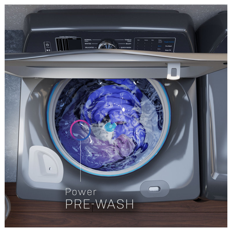 GE Profile 5.4 cu. ft. ENERGY STAR Top Load Washer with Smarter Wash Technology and Adaptive SmartDispense  + 7.3 cu. ft. ENERGY STAR Smart Gas Dryer with Fabric Refresh