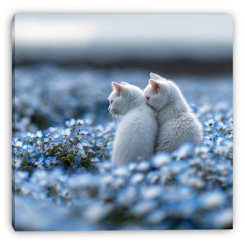 Art mural sur toile "Aimer les chats en fleurs bleues"