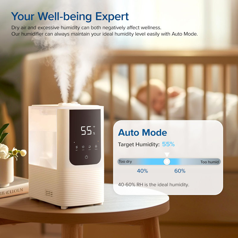 Humidifiers for Bedroom Home, Smart Warm and Cool Mist Air Humidifier for Large Room, Auto Customized Humidity, Fast Symptom Relief, Easy Top Fill, Essential Oil, Quiet, OasisMist4.5L