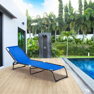 Chaise longue de piscine pliante, chaise de bronzage de patio, chaise longue d'extérieur avec dossier inclinable à 5 positions, siège en tissu Oxford pour la plage, la cour, le patio, le bleu