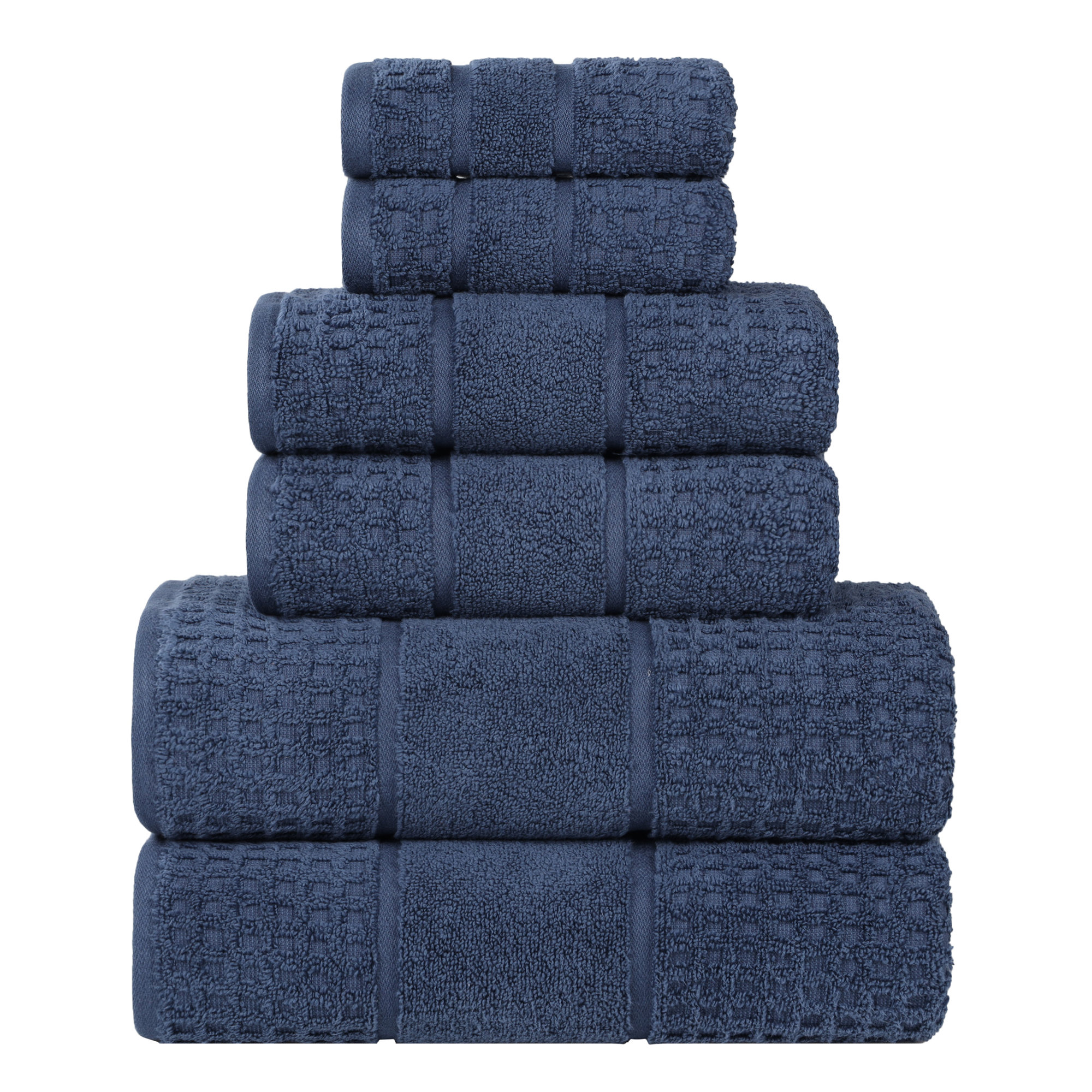 Hisela Zero Twist Cotton Solid Waffle Honeycomb Plush Soft Absorbent Medium Weight Assorted Towel Set, Denim Blue