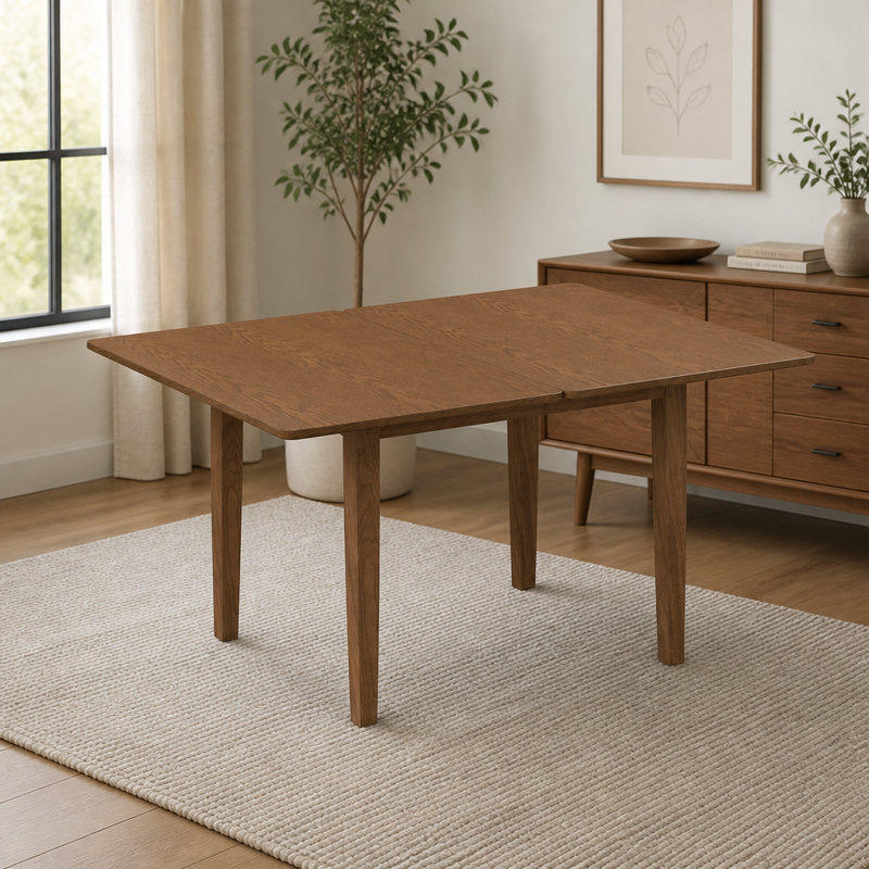 Table de salle à manger extensible en bois massif de 51,2 po, abattant rabattable pliant avec finition noyer, table de cuisine peu encombrante pour 4 à 6 personnes, style maison de campagne pour petits appartements, assemblage facile