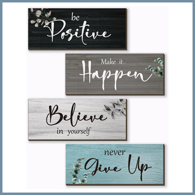Ensemble de 4 pièces décoratives suspendues en bois rustique, art mural citation de motivation, ton frais 10 po x 4 po