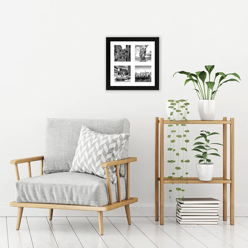 Ronit Collage Picture Frame, 4 in 1 for Wall Composite Wood and Shatter-Resistant Glass, Black