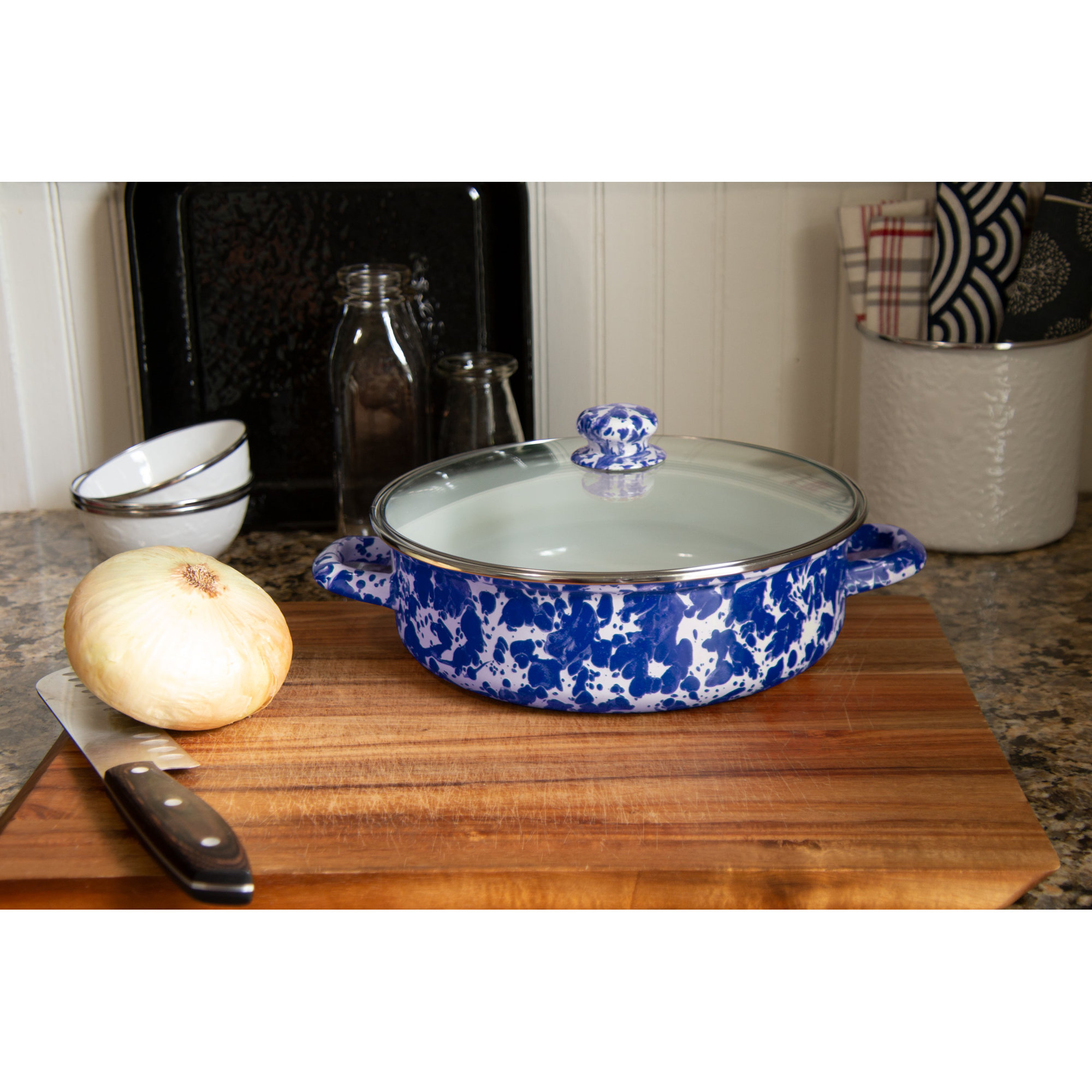 Golden Rabbit Gadberry Non Stick Porcelain Enamel Saute Pan with Lid, 5 Qt., Cobalt