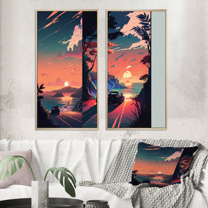 «Road To The Sunset», 2 pièces sur toile, Encadrement brun, H 40 po x l 40 po