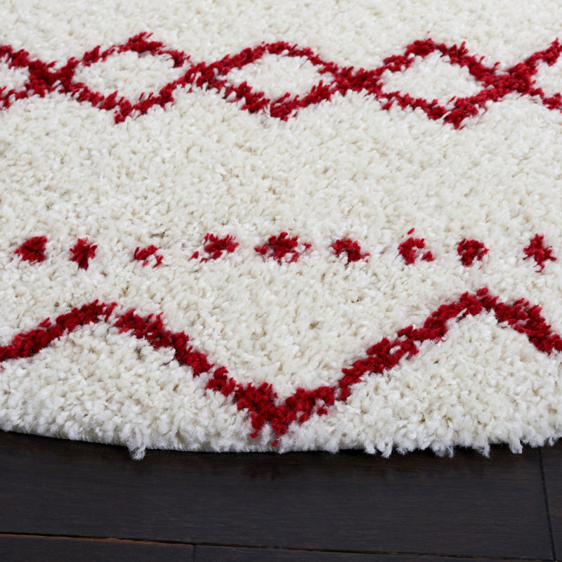 Develin Performance Chevron Rug, Round 6'7", Ivory/Red