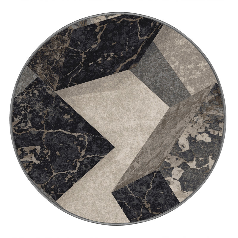 Tapis géométrique moderne gris lavable à la machine Penola, Rond 3 pi