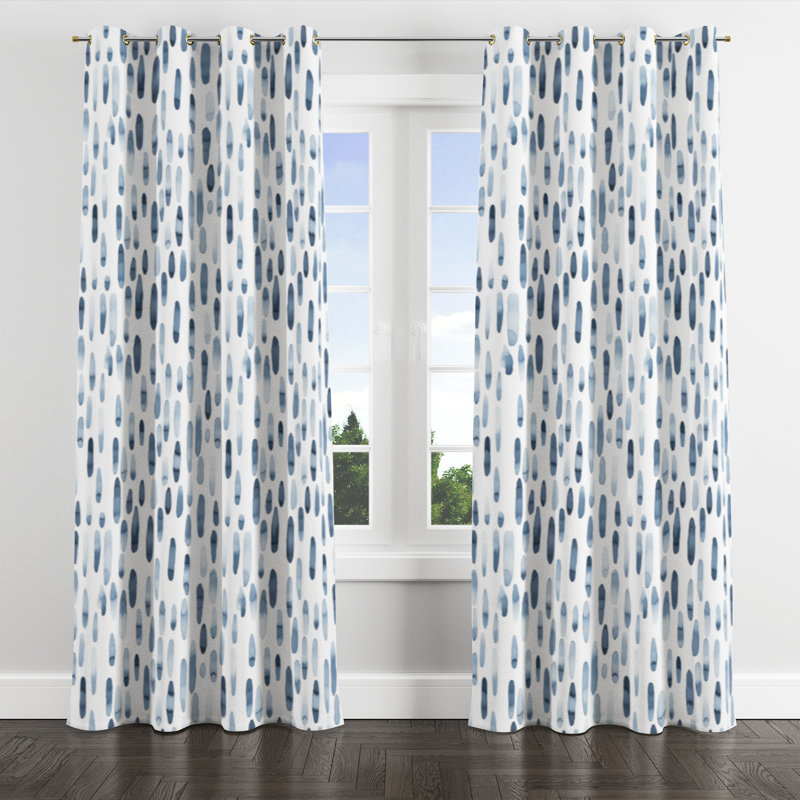 Abstract Blackout Curtains - Modern Dash Flow Silver Blue Grommet Curtain - 1 Panel, Gold Grommets, 52" W x 90" L