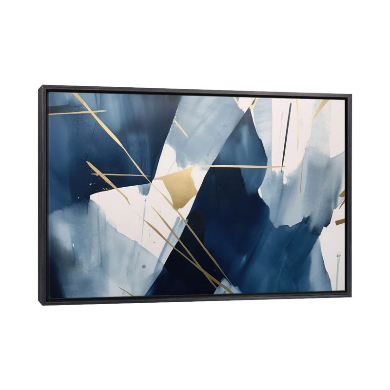 Dark Blue Abstraction III, 40" H x 60" W x 1.5" D, No Mat, Distressed Black Floater Framed Canvas