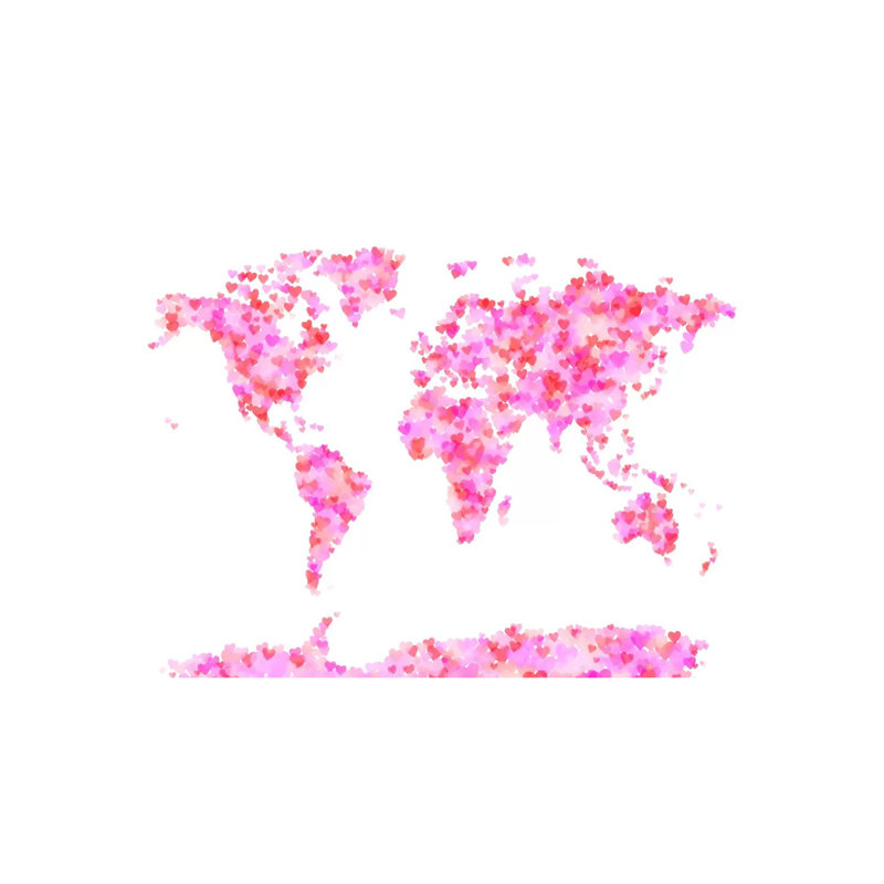 Love Hearts Map Of The World by Michael Tompsett - Wrapped Canvas Painting, 20.32 cm H x 30.48 cm W
