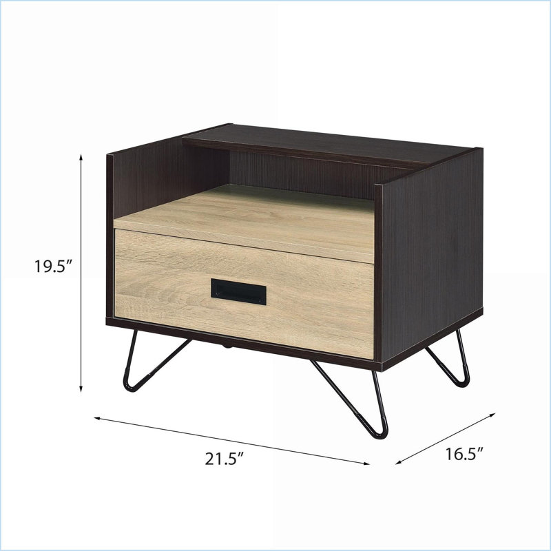 Chêne & amp; Table de chevet noire moderne avec 1 tiroir et 1 tablette