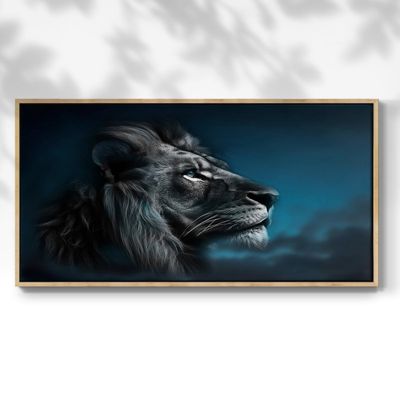 Portrait d'un lion - Toile tendue avec châssis encadré - Prêt à être accroché, H 25 po x l 49 po, Naturel