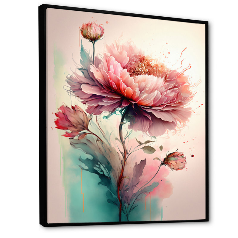 Pivoine rose vif Lozier - reproduction sur toile, H 44 po x l 34 po x P 1,5 po, Toile avec cadre flottant noir