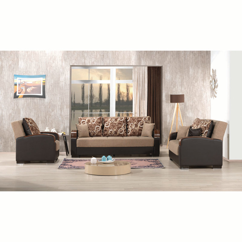 PrimeNest Brewster Collection Upholstered Convertible Loveseat, Brown