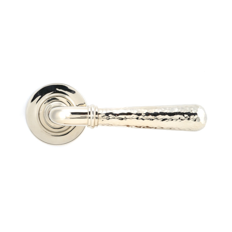 Hammered Newbury Lever on Rose Set (Plain), Polished Nickel