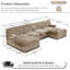 Canapé modulaire 4 places Cloud - 2 repose-pieds, jupe à pampille, capitonné, base en bois - brun clair