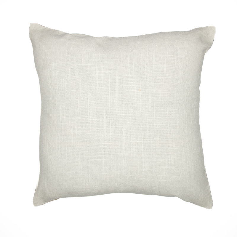 Ivory and Tan Geometric Embroidered Cotton Blend Throw Pillow