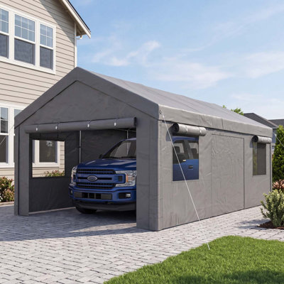  Abri d'auto 9,78 x 19,55 pi, tente de réception, garage portatif et remise extérieure
