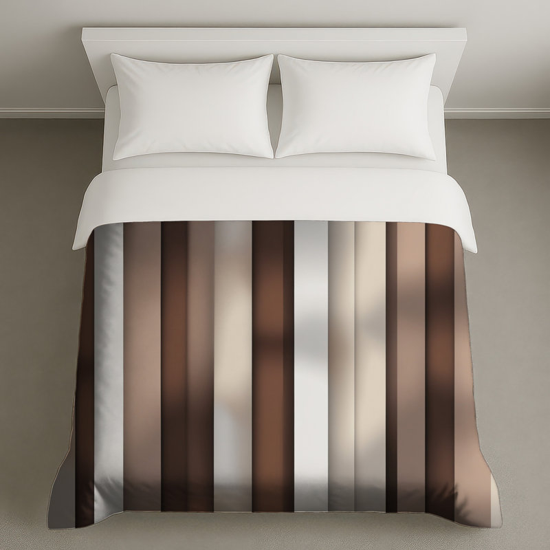 Housses de couette à rayures verticales brun et beige, Lit simple