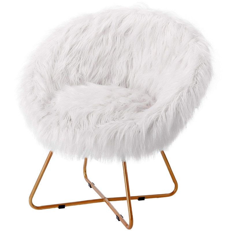 Fauteuil BirdRock Home, Fausse fourrure blanche, Doré