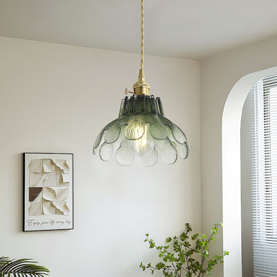 1-E26 Base Light Polished Brass Pendant Light with Adjustable Cord and Decorative Glass Shade, ETL-Listed,