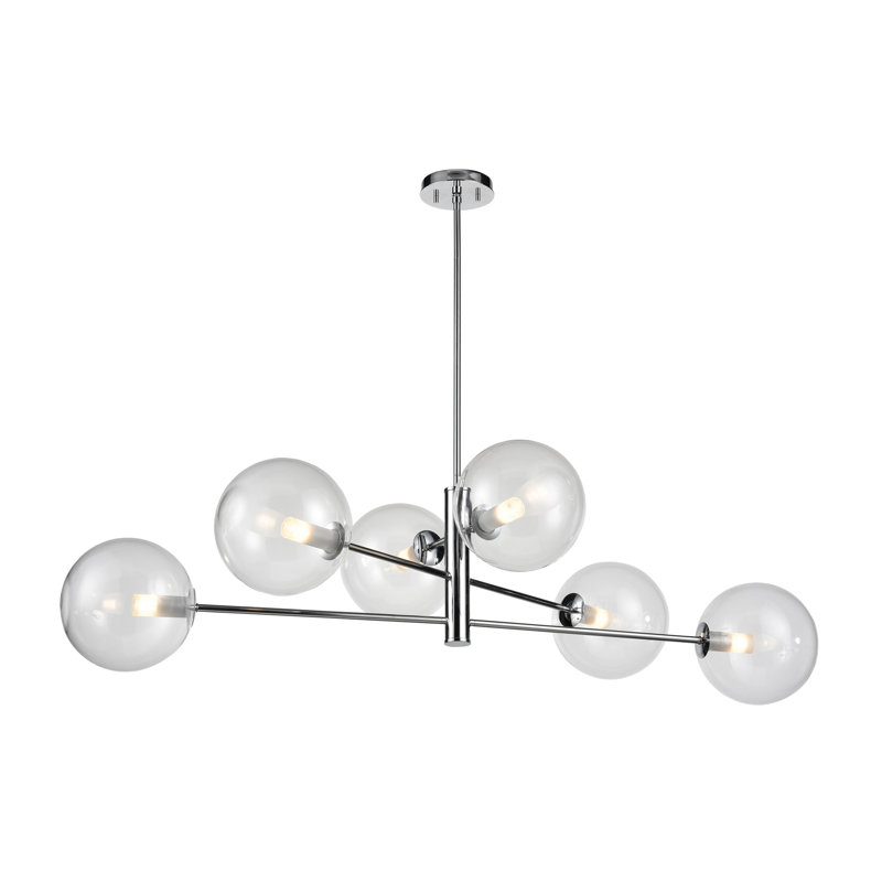 Lustree linéaire 6 lumières spoutnik modern Sumner, Chrome, Transparent