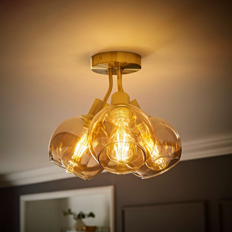 Dejuane Glass Semi Flush Mount, Gold, Beige