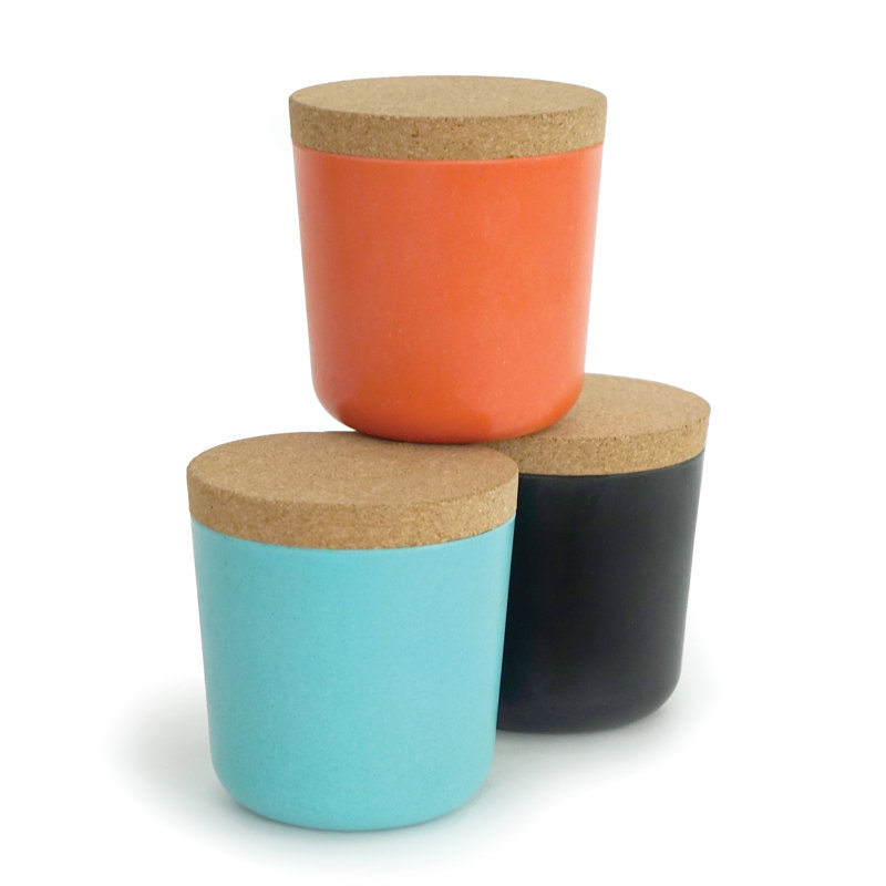 Ensemble de pots de cuisine en bambou EKOBO, 0,25 pte, Orange, bleu et noir