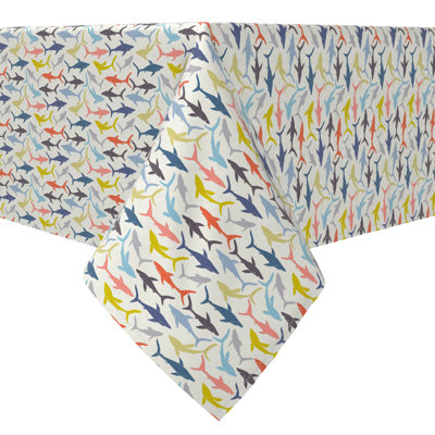 Fabric Textile Products, Inc. Square Tablecloth, 100% Cotton, 60X60", Shark Waters