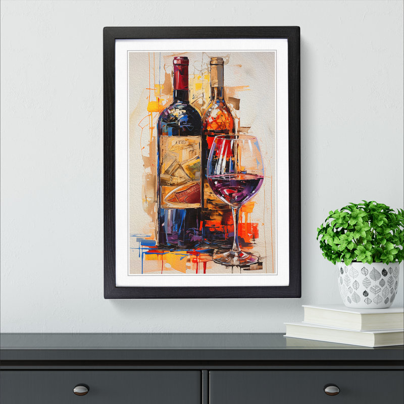 Wine Informel - Single Picture Frame Print on Wood, 64cm H x 46cm W x 2cm D, Black