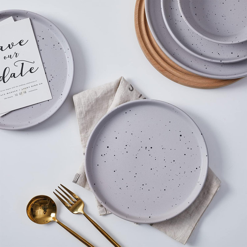Stone Lain Jade Stoneware 16 Piece Dinnerware Set, Service for 4, Light Grey, Gray