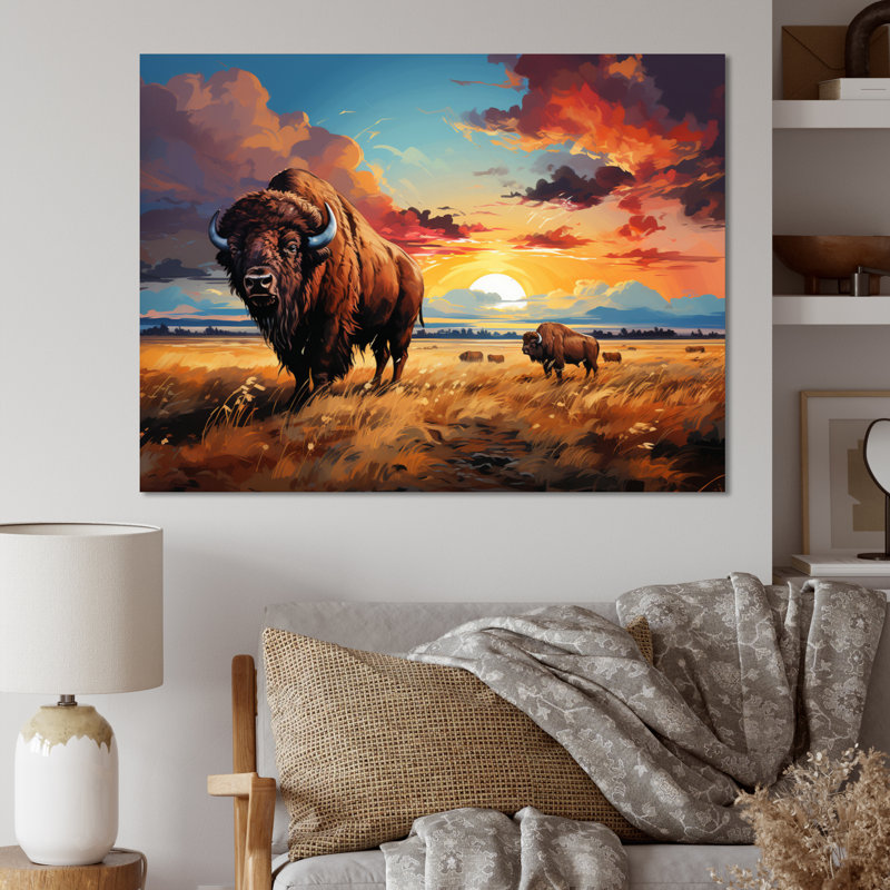 Art amérindien Bison Prairies III - impression, Toile tendue, H 24 po x l 32 po x P 1 po