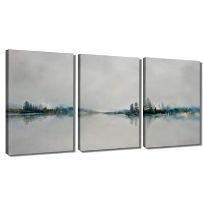 3 panneaux d'art mural sur toile Misty Calm Forest Lake