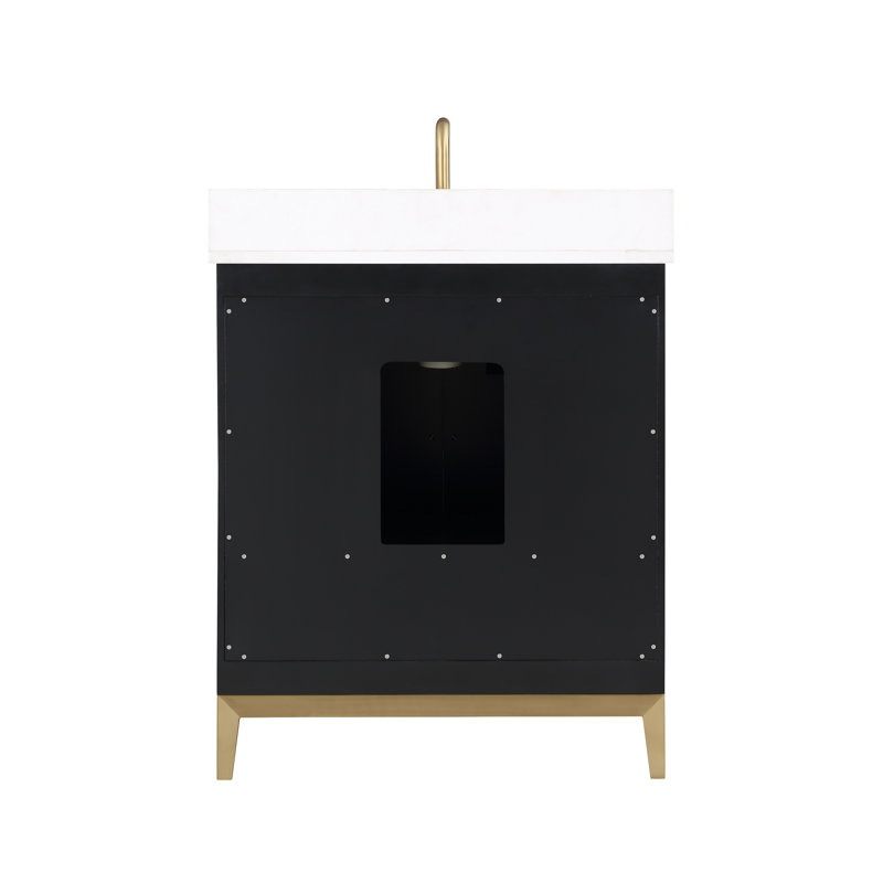 Gracie 30'' W Single Vanity, Midnight Black, Satin Brass, White Quartz