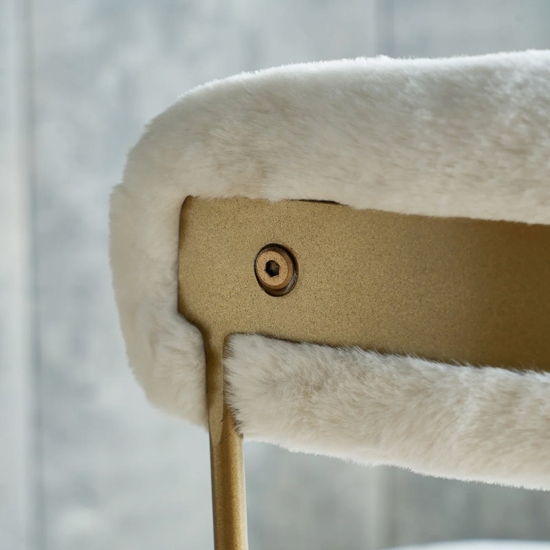 Milahni Faux Fur Gold Metal Frame Vanity Chair Swivel Task Chair, White