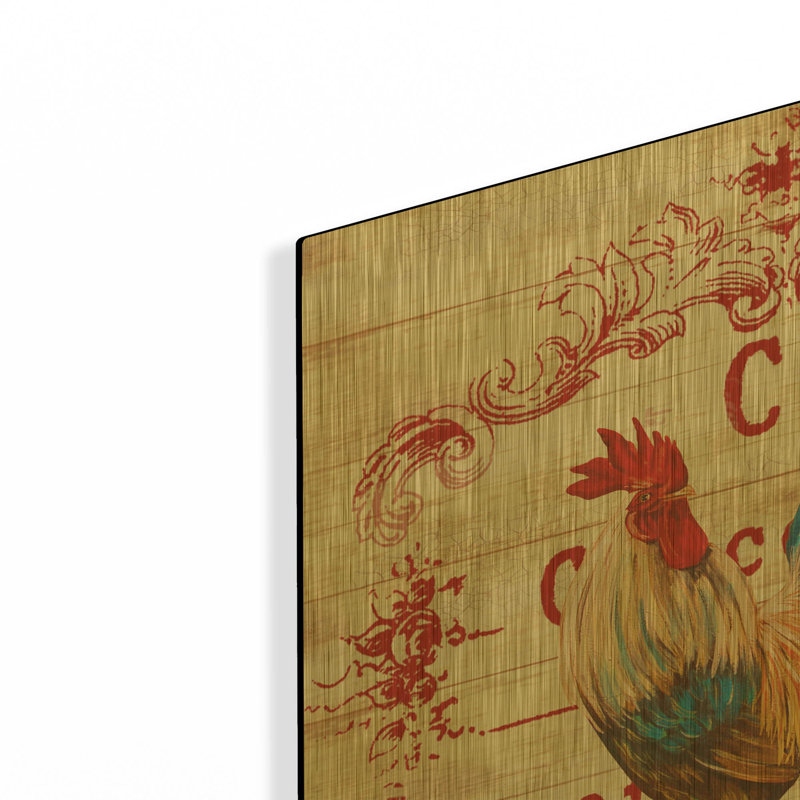 «Cafe Rooster On White» par Jean Plout, art mural en métal doré, 24 po x 24 po, 24"x24"