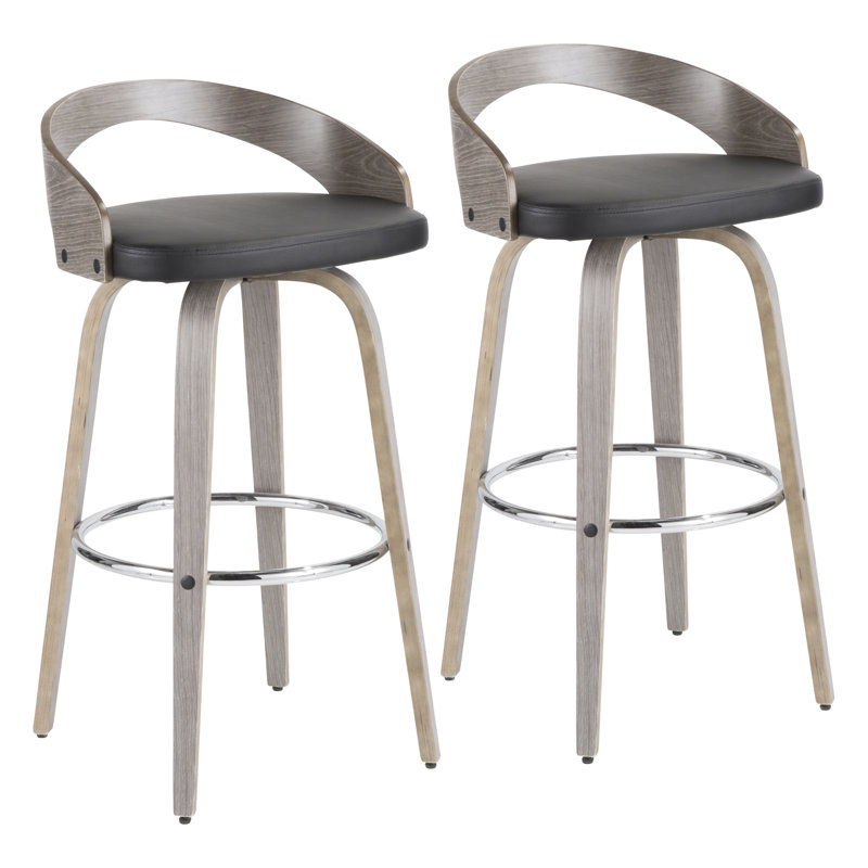 Betuel Swivel Upholstered Counter Stool, Black/Light Grey Wood