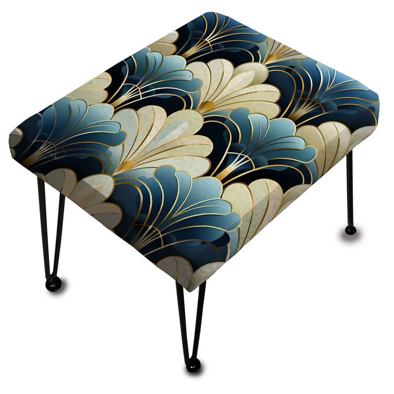 Art déco bleu et beige des années 1970 - Repose-pieds damassé rectangulaire