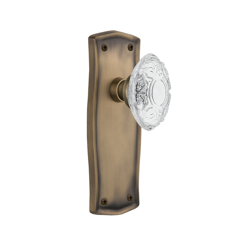 Prairie Plate with Crystal Victorian Knob, 2-3/4”, Antique Brass