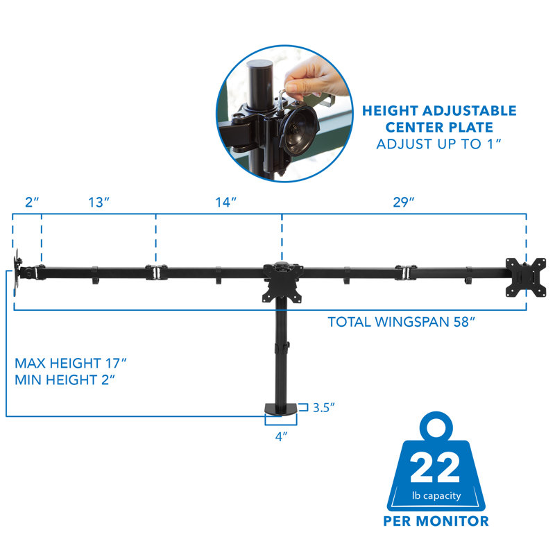 Black Heavy Duty Steel Full Motion Triple Monitor Desk Mount