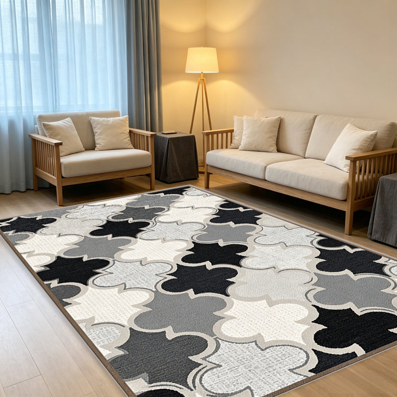 Black & White Quatrefoil Tile carpet-easy to clean, machine-washable, soft and comfortable; suitable for door mats, kitchens, living rooms, bedrooms, corridors, and laundry areas. Easy to clean, durable carpet for home decoration.