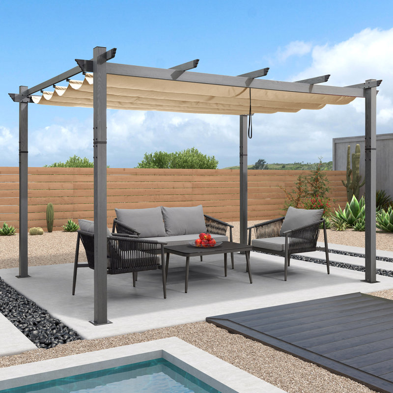 Purple Leaf Aluminium Pergola with Canopy, Khaki, 96.5"H x 143.7" W x 118"D