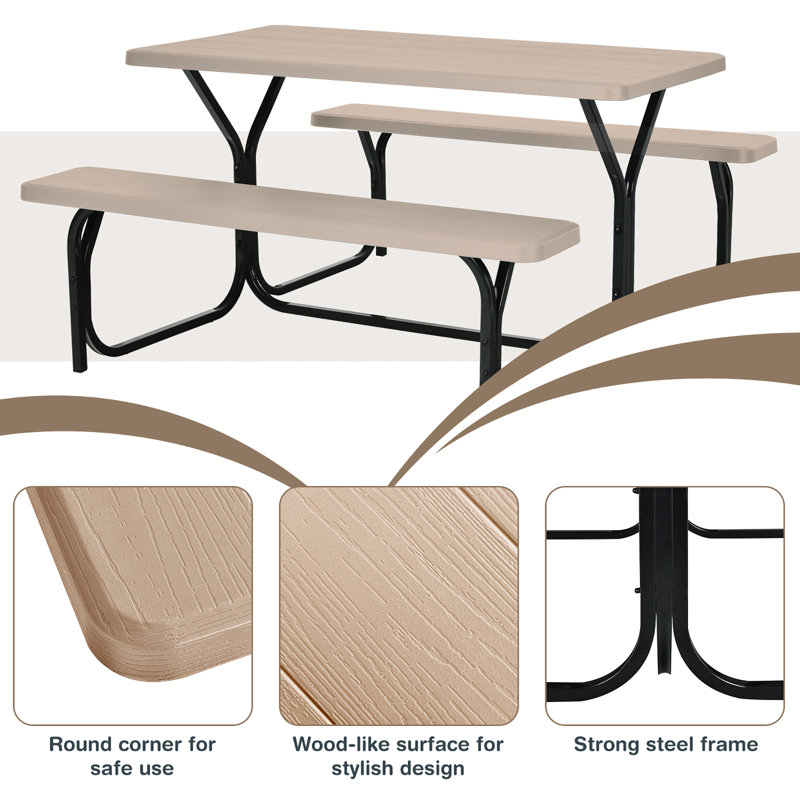 Kutlay 4 - Person Patio Dining Set with Rectangular Table, Light Brown/Black
