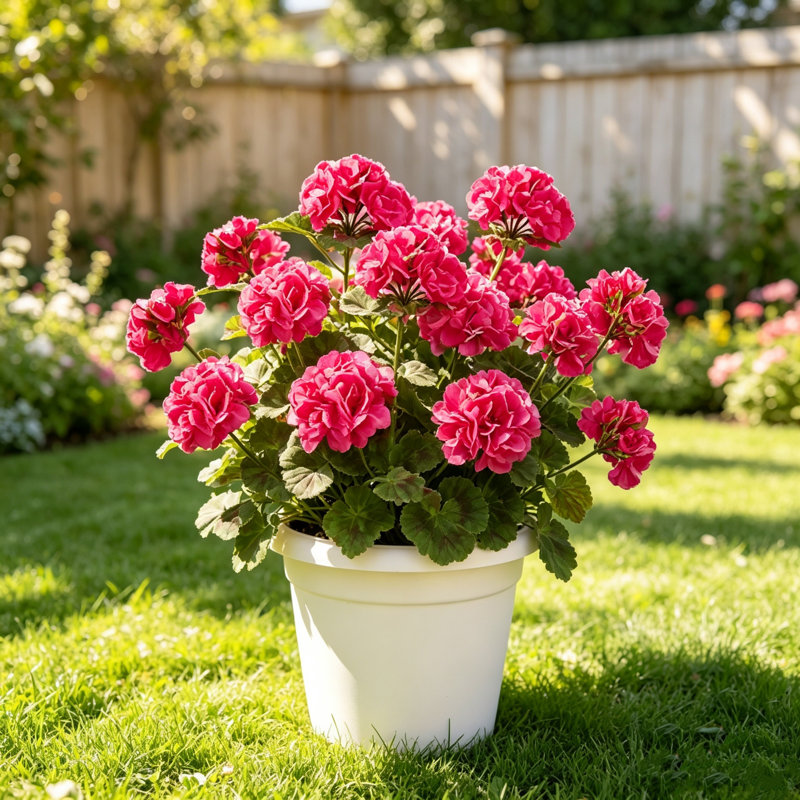 6 pièces de géraniums artificiels 14 po en soie blanche résistantes aux rayons UV pour les plantes de jardin extérieures Bush Home Decor