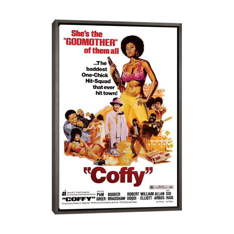 Coffy - publicité, H 48 po x l 32 po x P 1,5 po, Toile encadrée de bois rustique foncé, Aucun mat