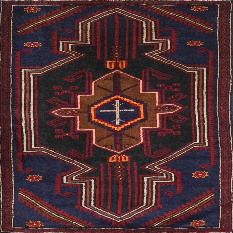 Tapis oriental rouge / bleu / brun, Rond 8 pi