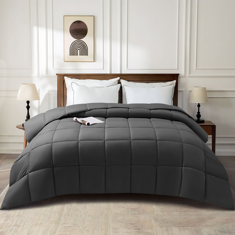 Breathable All-Season Faux Down Comforter, Édredon très grand, Gris